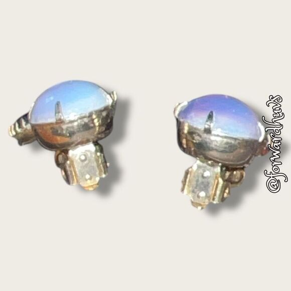 Vintage Opalescent and Ruby Glass Dangle Earrings | Gold-Toned Metal - Picture 11 of 12